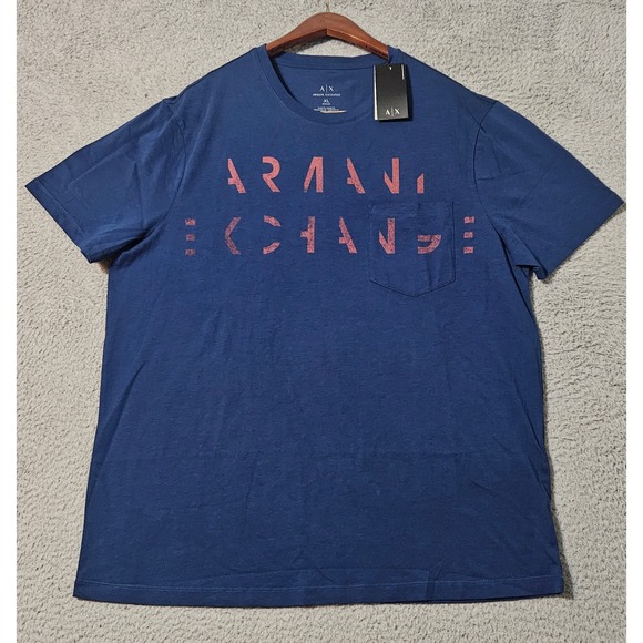 Armani Exchange Men's Short Sleeve Crew Neck T-Shirt A/X Size XL Blue NWT Logo - Picture 1 of 6